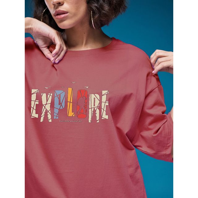 Smartees Womens Oversize Printed T-shirt | WW - 2046 | Onion Pink - L