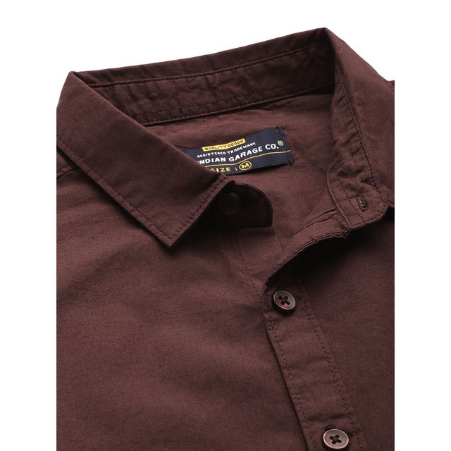 The Indian Garage Co Men's Regular Fit Solid Casual Shirt | Brown - L