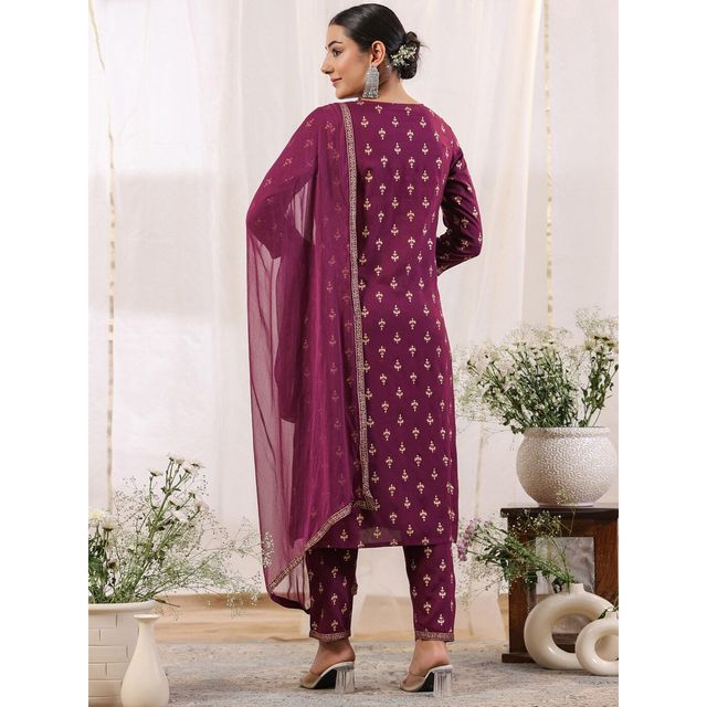 Anubhutee Women's Ethnic Straight Viscose Rayon Kurta Set with Dupatta | Purple - L