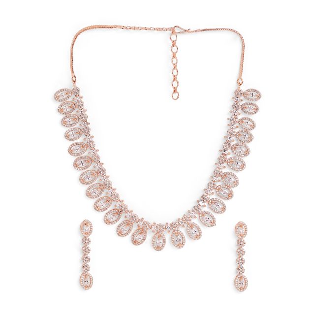 Priyaasi Rose Gold Plated American Diamond Studded Jewellery Set