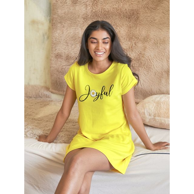 Fflirtygo Women's Cotton Long Tees | Moon Beam Short Nighty | Blue - S