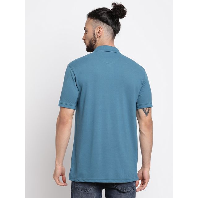 Cantabil Men's Solid Polo Neck Casual T-shirt | Blue - XXL