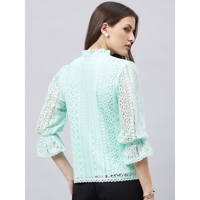 Style Quotient Women Summer Blue Lace Caual Top | S | SS23SQSIKKIM - Light Blue