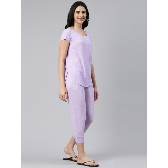 Enamor Essentials EC16 Women s Aop-Soft & Drapey All Over Printed Lounge Capri Set | Lavendar | S