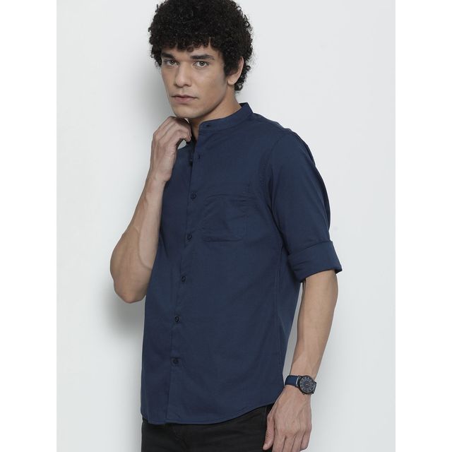 The Indian Garage Co Men's Regular Fit Solid Casual Shirt | Dark Blue - M