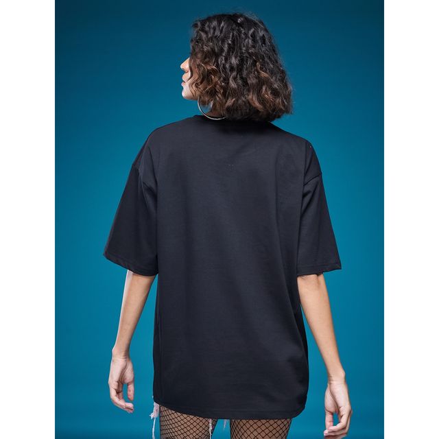 Smartees Women's Oversize Printed T-shirt | WW - 2041 | Black - M