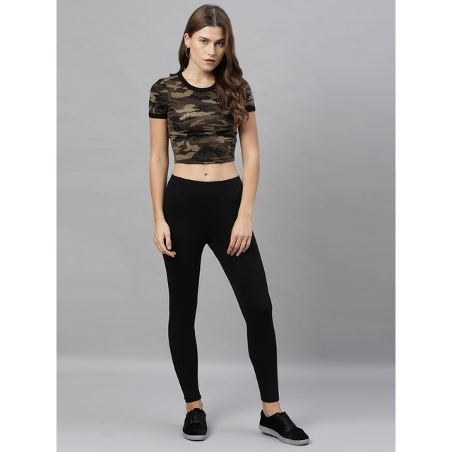 Kryptic Women's Cotton Stretch Solid Ankle Length Legging | Black - XL