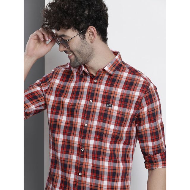 The Indian Garage Co Men's Slim Fit Checkered Casual Shirt | Red - M