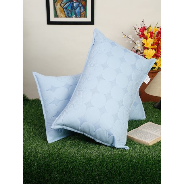 Hosta Homes Pure Cotton Blue Embroidred Pillow Covers Pack of 2