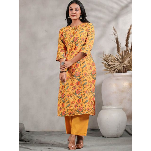 Anubhutee Women's Ethnic Straight Kurta | Yellow - M
