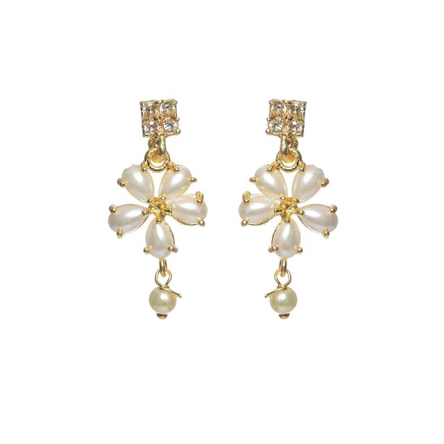 Priyaasi Gold Plated White Pearl AD - Studded Jewellery Set