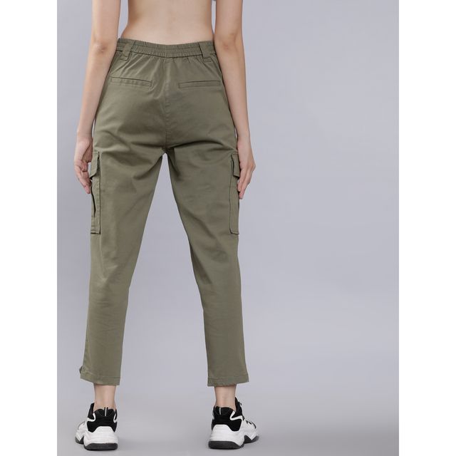 Tokyo Talkies Women's Regular Fit Solid Cargos | Olive Green - 30