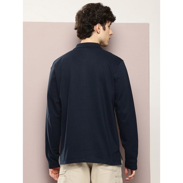 Dillinger Men's Oversized Long Sleeve Polo T-shirt | Navy Blue - 2XL