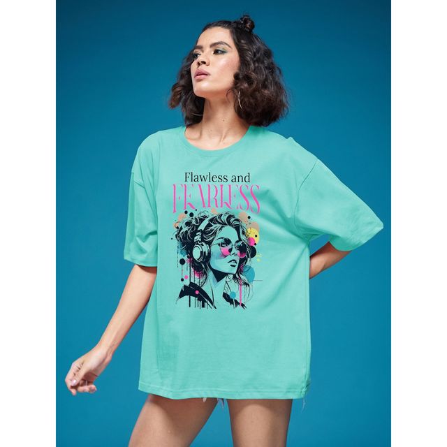 Smartees Women's Oversize Printed T-shirt | WW - 2027 | Sea Green - L