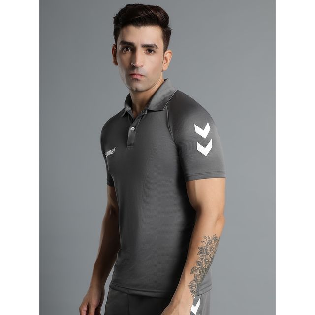 hummel Men's Core Functional Polo Neck Solid Regular Fit Gym T-shirt | Grey - M