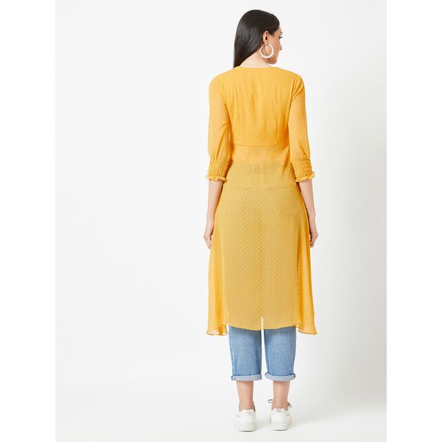 Miss Chase Twist The Victorian Sleeve Maxi Slit Top | Mustard-Yellow - L