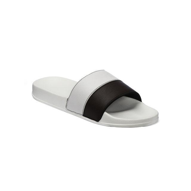 hummel Camp Color Block slides for Men with Cushioned Sole and Arch Support | White & Fudge | 7