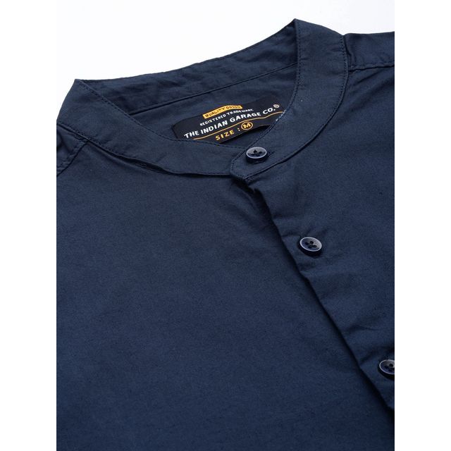 The Indian Garage Co Men's Regular Fit Solid Casual Shirt | Dark Blue - M