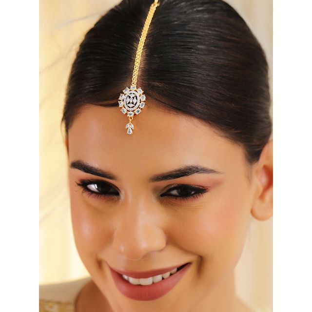 Rubans Gold-Plated Artificial Stones Studded Maang Tikka