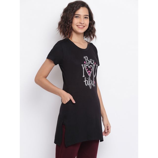 Duchess Women's Regular Fit Stylish Long T-shirt | Black - 2XL