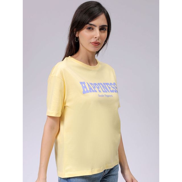 Freehand Women's Relaxed Solid Casual Crew Neck T-shirt | Yellow - S