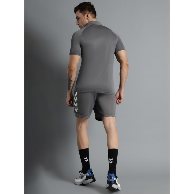hummel Men's Core Functional Polo Neck Solid Regular Fit Gym T-shirt | Grey - M