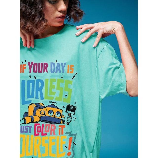 Smartees Women's Oversize Printed T-shirt | WW - 2063 | Sea Green - S