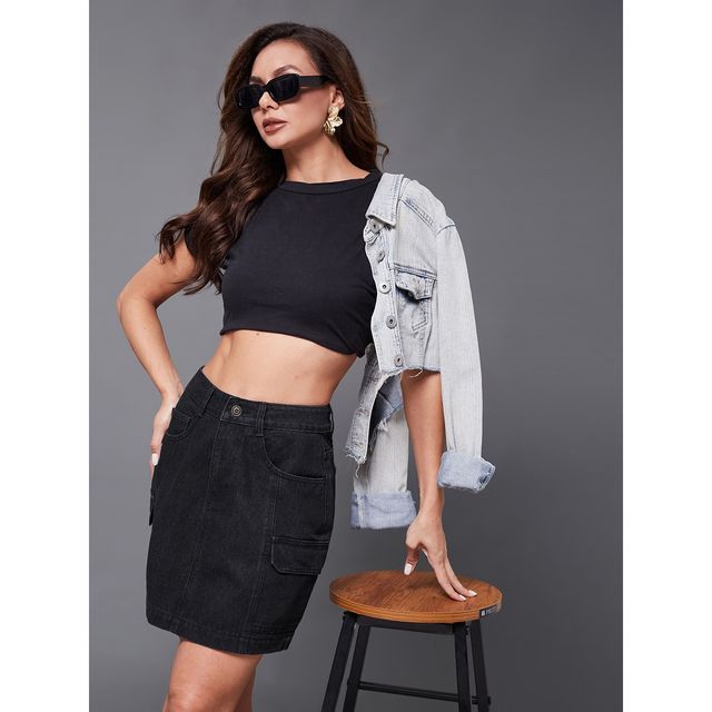 Miss Chase Women s Subtle stardust trails Mini Skirt Black | 34