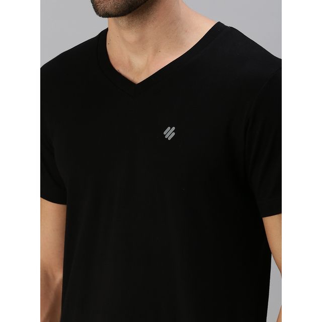 ONN Premium Men's Solid Pure Cotton V Neck T-shirts | Black | Size - S