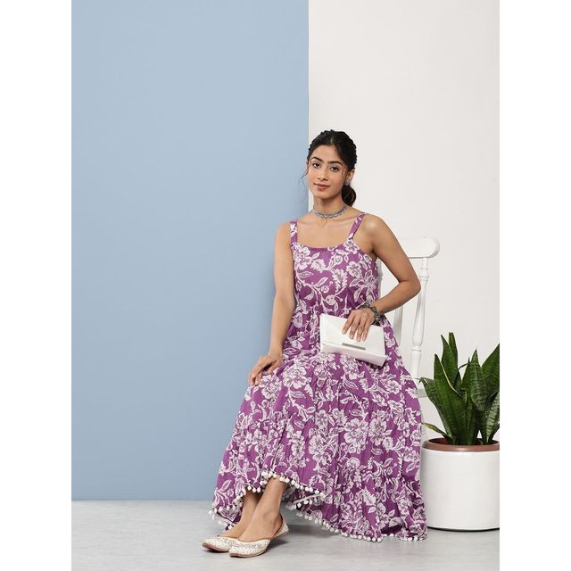 Buy Divena Women s Purple Floral Shoulder Strip Long Dress | DK0794 | S  Online - Price @ 1636 | Instant Delivery | Zepto