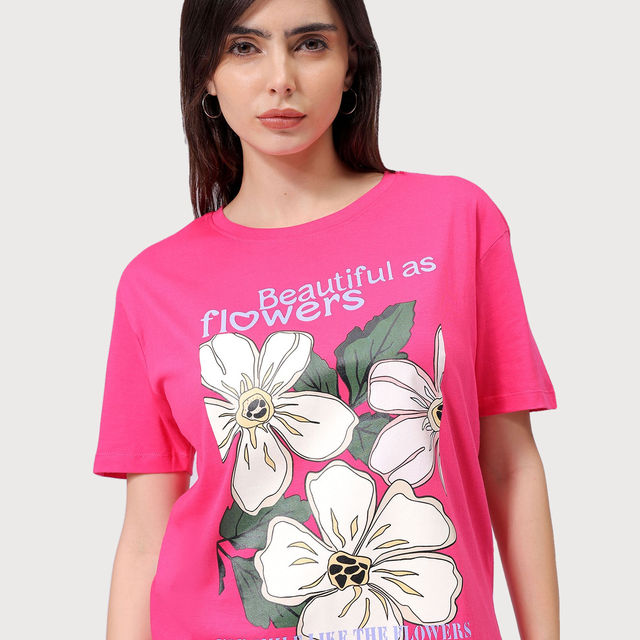 Buy Freehand Women's Relaxed Casual Crew Neck T-shirt | Pink - XL