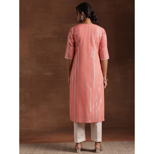 Libas Women's Woven Design Cotton Straight Kurta | 29197 29197 | Peach - L