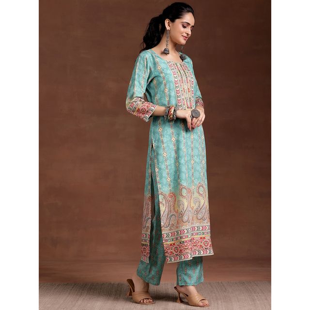 Libas Women's Printed Crepe Straight Kurta | 29241O 29241OS | Sky Blue - S