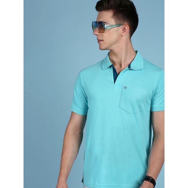 Lux Cozi Men's Solid Cotton Polo T-shirt with Pocket | Pool Blue - L
