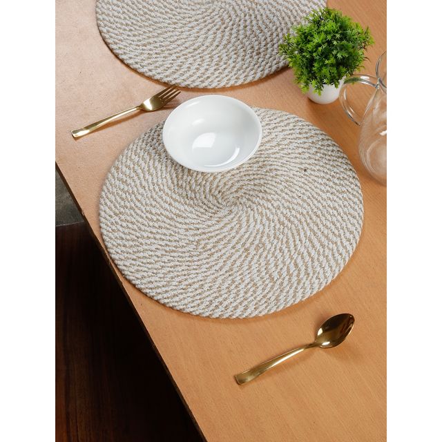 Hosta Homes Pure Cotton White & Beige Reversible Table Place Mats | Pack of 2