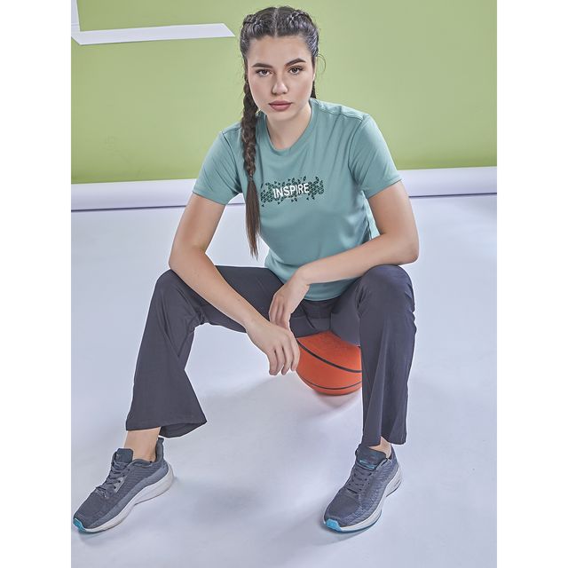 Technosport Women's Printed Slim Fit Round Neck Sports T-shirt with TECHNOCOOL+ - Lake Green XL