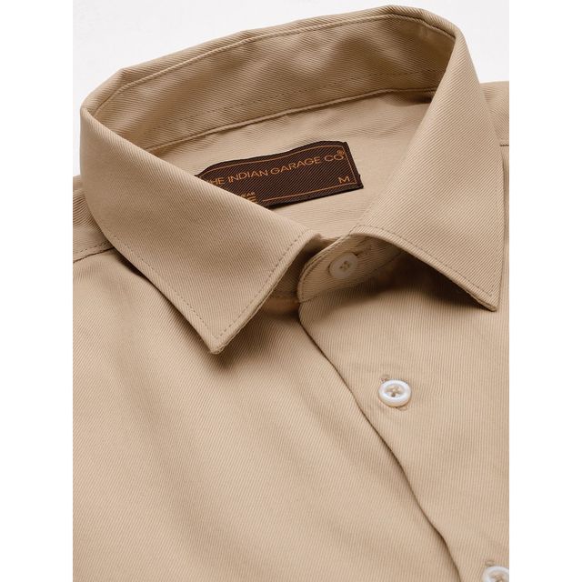 The Indian Garage Co Men's Slim Fit Solid Formal Shirt | Beige - S
