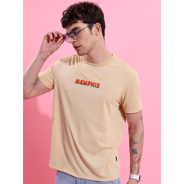 Ketch Men s Beige Printed Relaxed Fit T-shirt | M