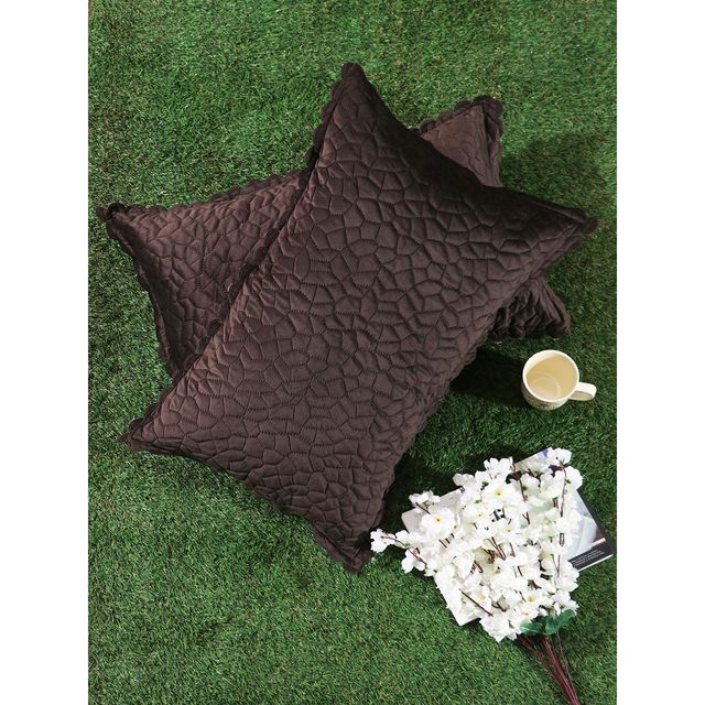 Hosta Homes Velvet Fabric Laser Cut Crystal Brown Pillow Cover Pack of 2