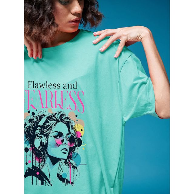 Smartees Women's Oversize Printed T-shirt | WW - 2027 | Sea Green - L