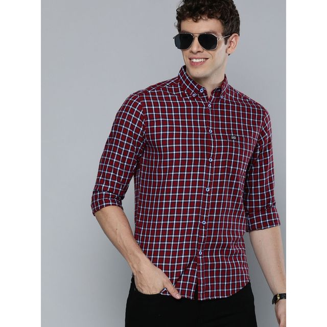 The Indian Garage Co Men's Slim Fit Checkered Casual Shirt | Red - S