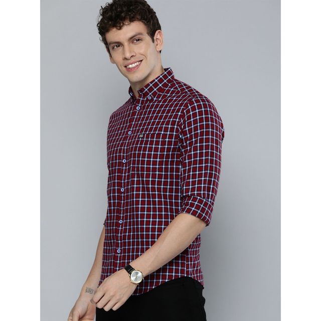 The Indian Garage Co Men's Slim Fit Checkered Casual Shirt | Red - S