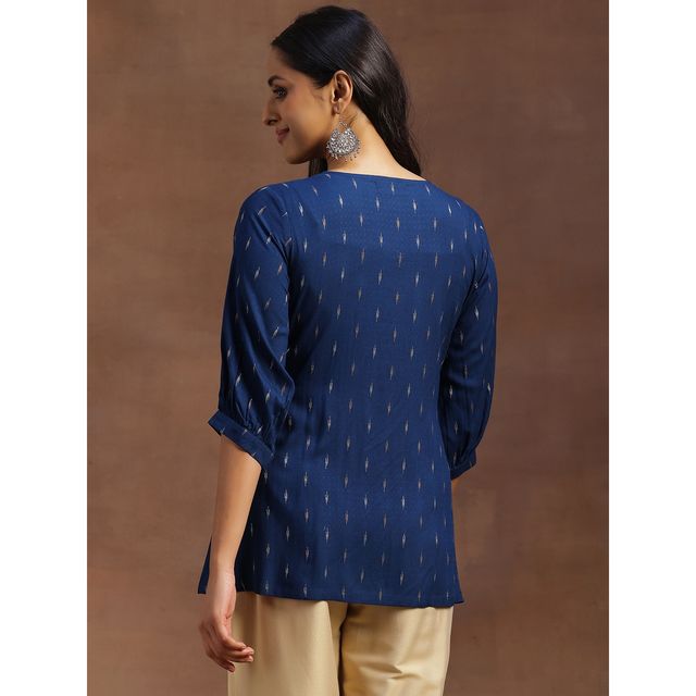 Libas Women's Woven Design Cotton Blend A-line Kurti | 29134 29134 | Blue - S