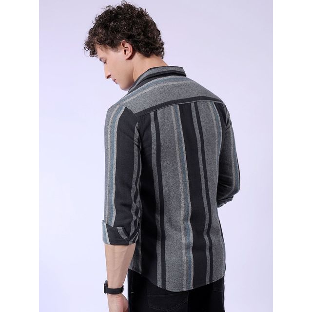 The Indian Garage Co Men's Slim Fit Checkered Casual Shirt | Grey - XL