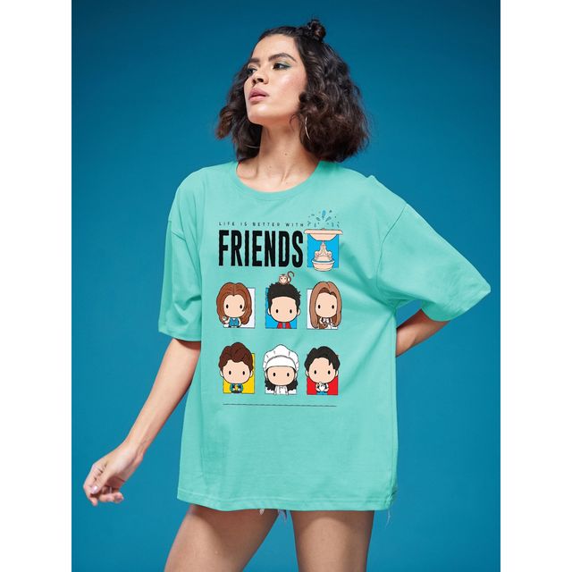 Smartees Women's Oversize Printed T-shirt | WW - 2061 | Sea Green - L