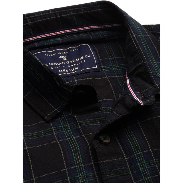 The Indian Garage Co Men's Slim Fit Checkered Casual Shirt | Black - XL