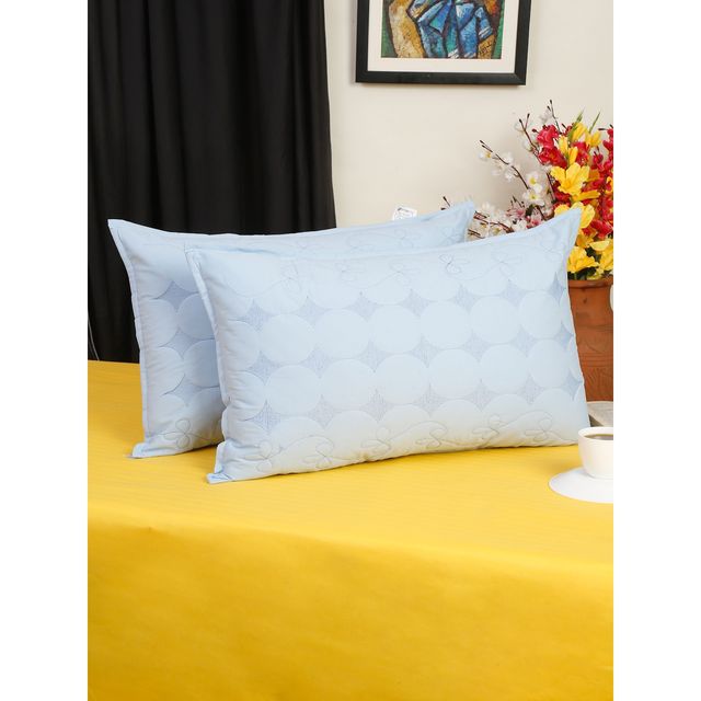 Hosta Homes Pure Cotton Blue Embroidred Pillow Covers Pack of 2