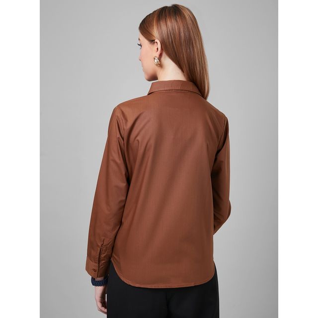 Style Quotient Women Camel Brown Smart Casual Shirt | L | AW22SQARTHA - Chocolate