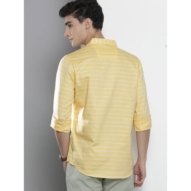 The Indian Garage Co Men's Slim Fit Striped Casual Shirt | Yellow - S