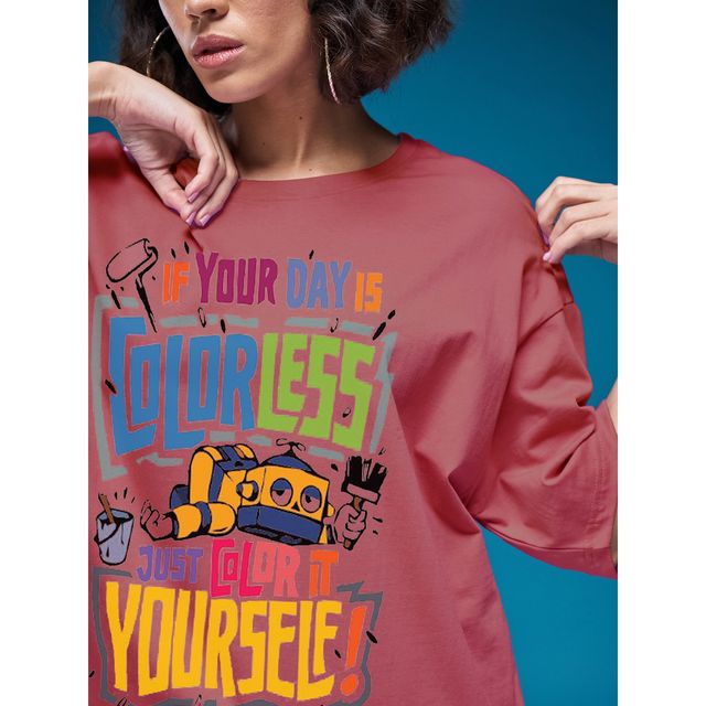 Smartees Women's Oversize Printed T-shirt | WW - 2063 | Onion Pink - M